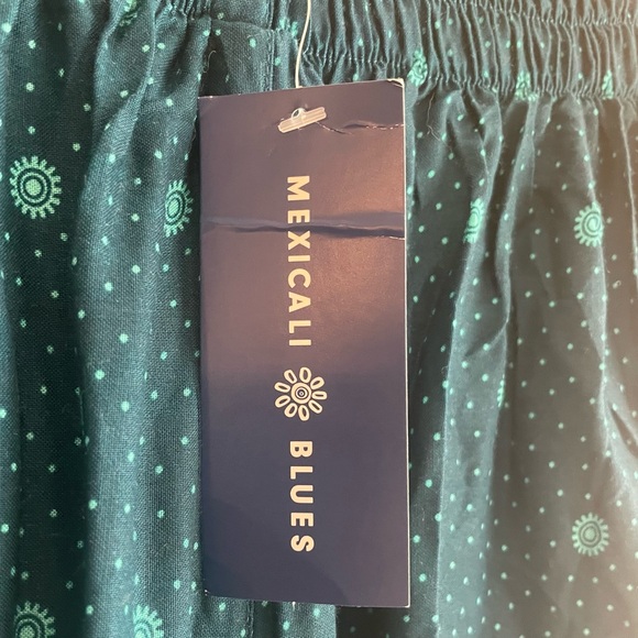 Mexicali Blues Women's Size L/XL Teal Boho Wide Leg Pants Feathers Thailand #565 - Picture 5 of 8